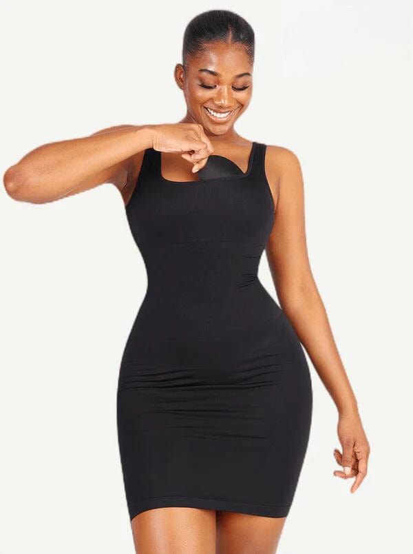 CurvyPower | NL Bodycon Black / XS/S Square Neck Midi Dress Shapewear Bodycon With Removable Pads