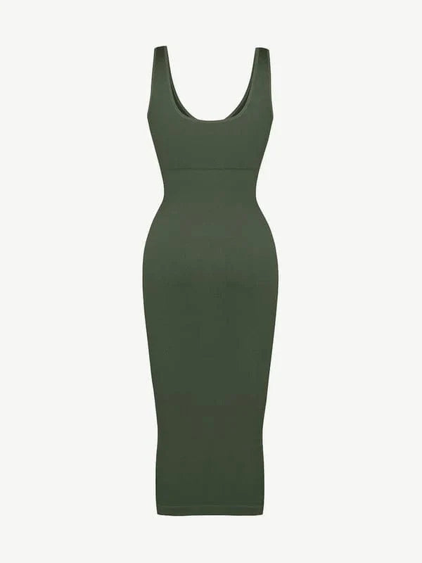 CurvyPower | NL Bodycon Deep V Neck Bodycon Shaping Midi Dress with Removable Pads