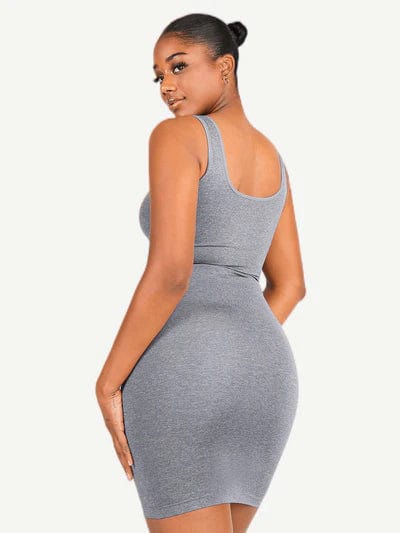 CurvyPower | NL Bodycon Square Neck Midi Dress Shapewear Bodycon With Removable Pads