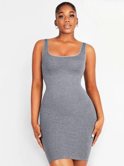 CurvyPower | NL Bodycon Square Neck Midi Dress Shapewear Bodycon With Removable Pads