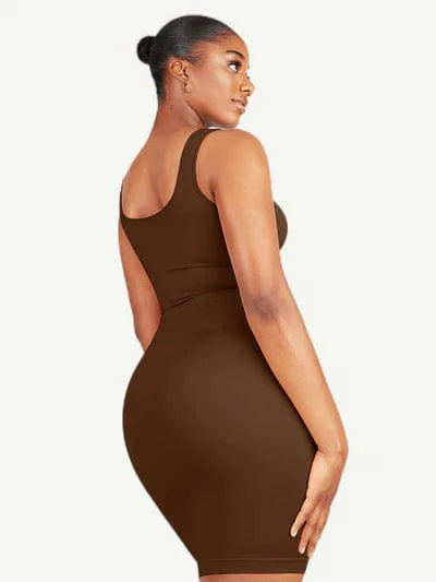 CurvyPower | NL Bodycon Square Neck Midi Dress Shapewear Bodycon With Removable Pads