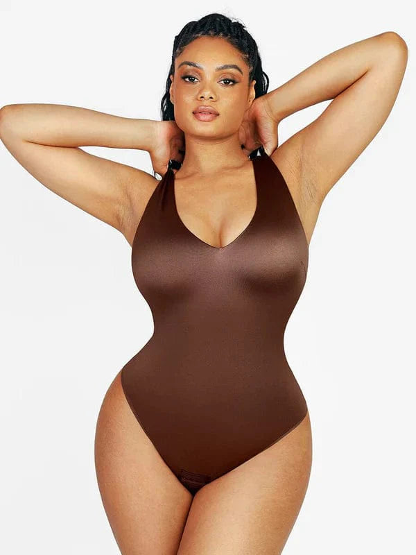 CurvyPower | NL bodysuit Dark Brown / S Deep V Neck Waist Slimming Shapewear Bodysuit