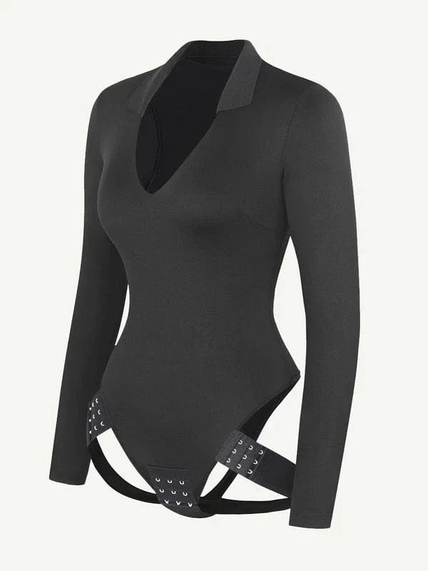 CurvyPower | NL bodysuit Deep V Neck Long Sleeve Shapewear Thong Bodysuit