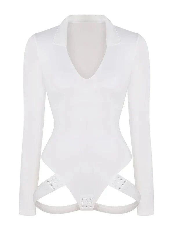 CurvyPower | NL bodysuit Deep V Neck Long Sleeve Shapewear Thong Bodysuit