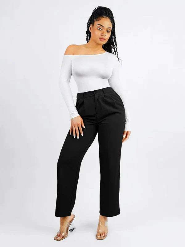 CurvyPower | NL bodysuit Long Sleeve and Diagonal Neck Compression Shapewear Thong Bodysuit