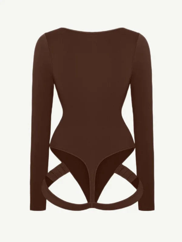 CurvyPower | NL bodysuit Long Sleeve Scoop Neck Shaping Thong Bodysuit
