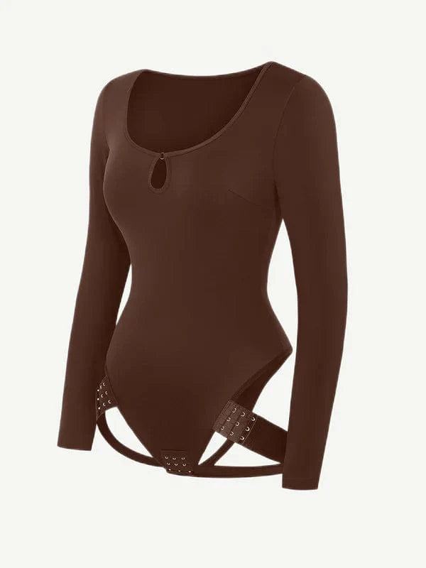 CurvyPower | NL bodysuit Long Sleeve Scoop Neck Shaping Thong Bodysuit