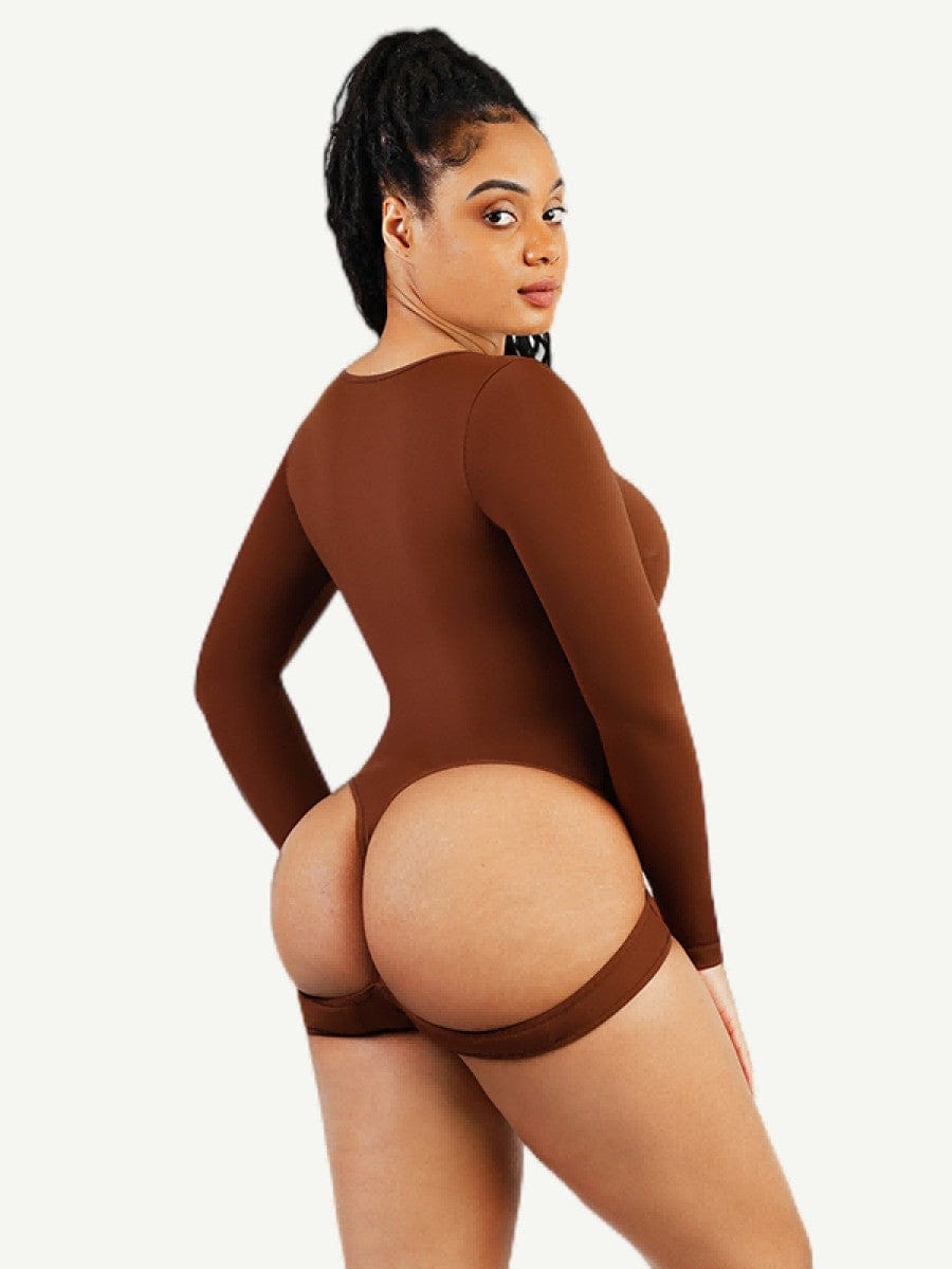 CurvyPower | NL bodysuit Long Sleeve Scoop Neck Shaping Thong Bodysuit