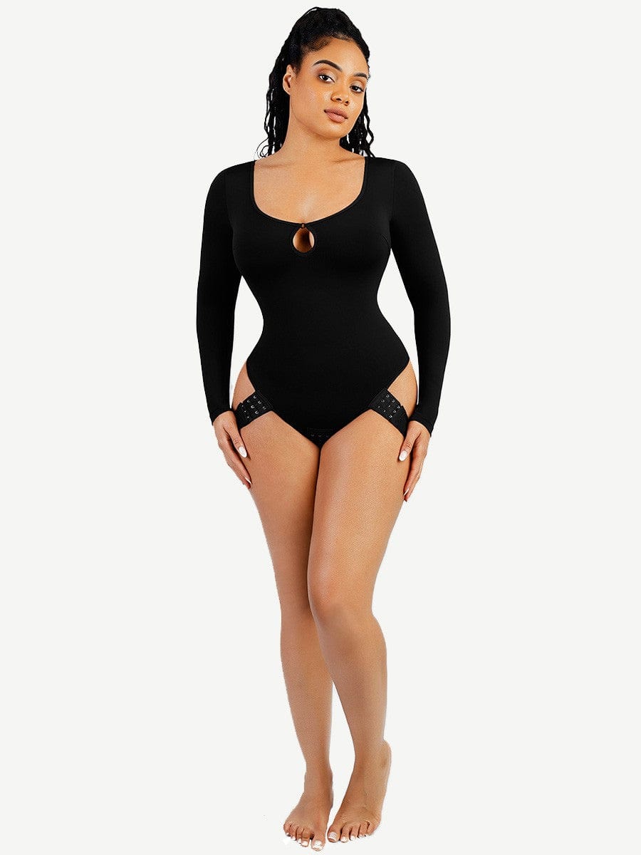 CurvyPower | NL bodysuit Long Sleeve Scoop Neck Shaping Thong Bodysuit