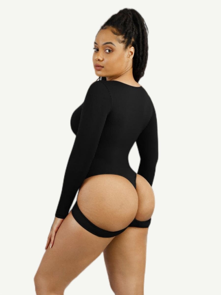 CurvyPower | NL bodysuit Long Sleeve Scoop Neck Shaping Thong Bodysuit