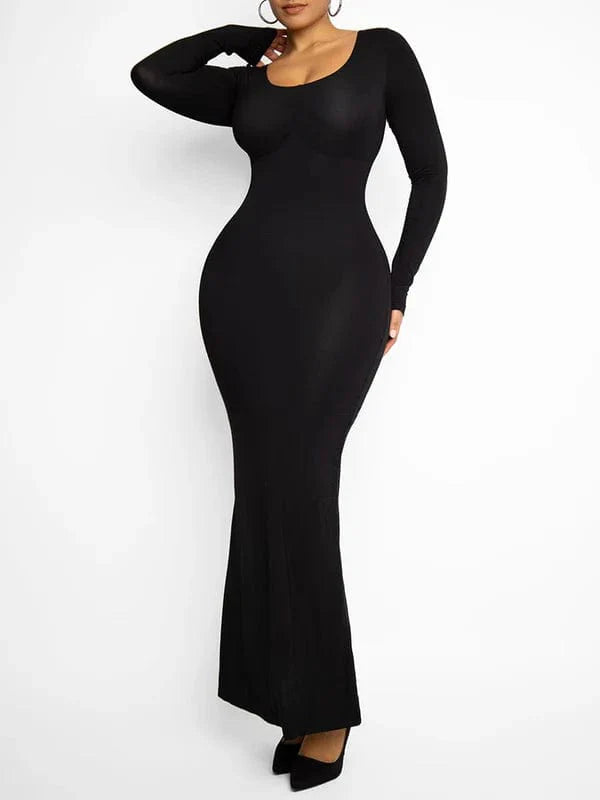 CurvyPower | NL Maxi Dress Built In Shapewear Long Sleeve Bodycon Maxi Dress