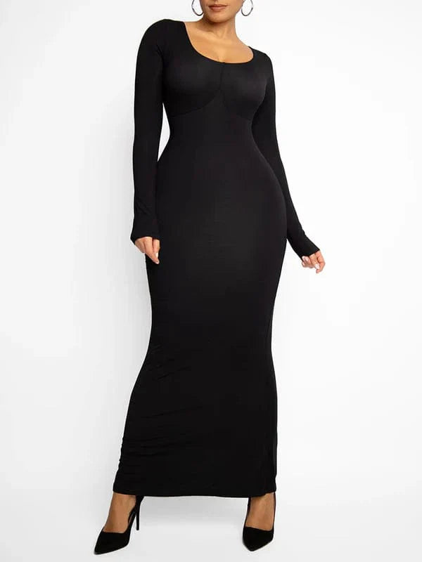 CurvyPower | NL Maxi Dress Built In Shapewear Long Sleeve Bodycon Maxi Dress