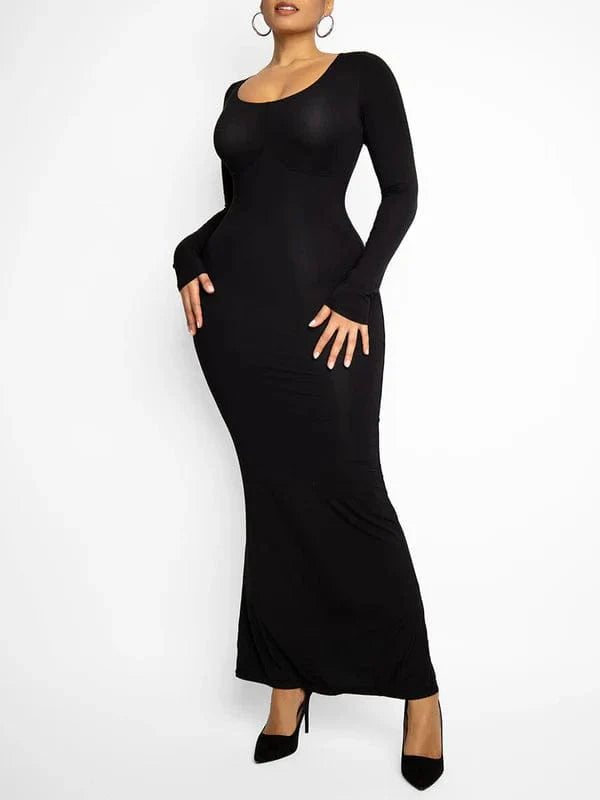 CurvyPower | NL Maxi Dress Built In Shapewear Long Sleeve Bodycon Maxi Dress