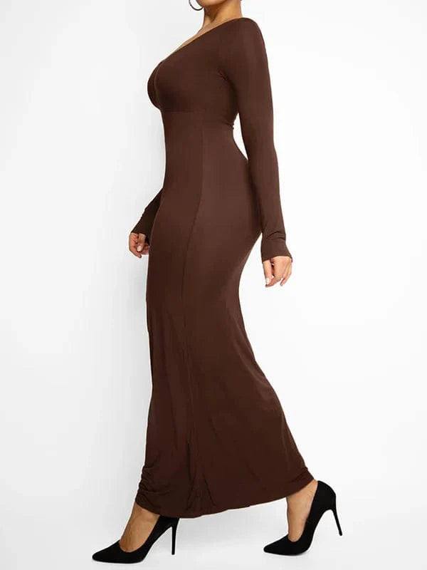CurvyPower | NL Maxi Dress Built In Shapewear Long Sleeve Bodycon Maxi Dress