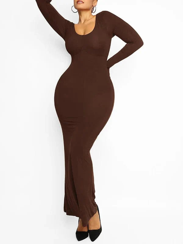 CurvyPower | NL Maxi Dress Built In Shapewear Long Sleeve Bodycon Maxi Dress