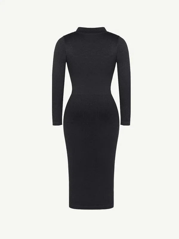 CurvyPower | NL Shirt Dress Tummy Control Retro Long Sleeve Shapewear Shirt Dress