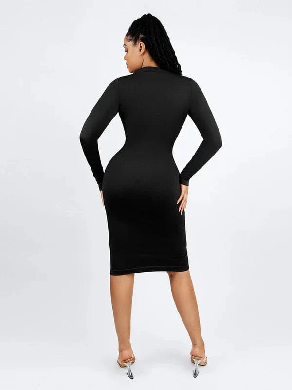 CurvyPower | NL Shirt Dress Tummy Control Retro Long Sleeve Shapewear Shirt Dress