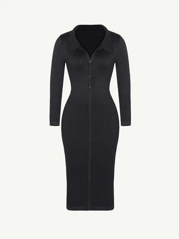 CurvyPower | NL Shirt Dress Tummy Control Retro Long Sleeve Shapewear Shirt Dress