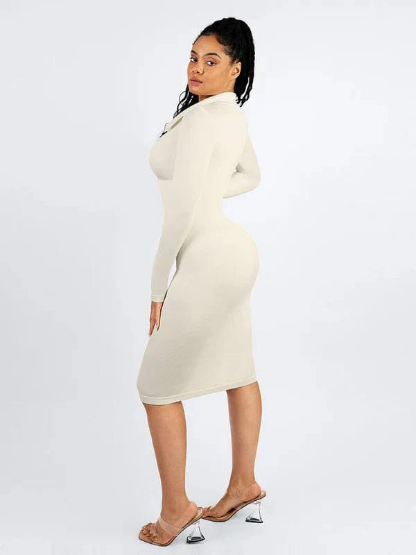 CurvyPower | NL Shirt Dress Tummy Control Retro Long Sleeve Shapewear Shirt Dress