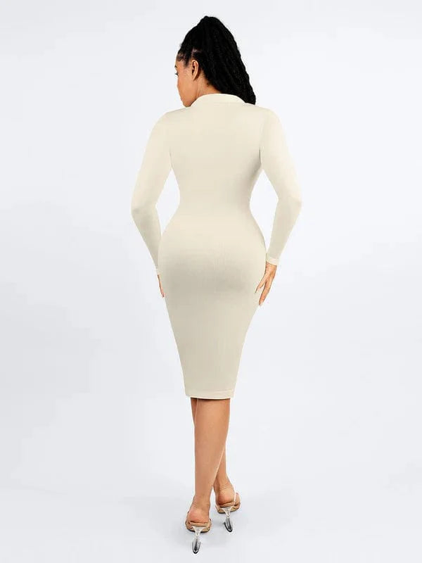 CurvyPower | NL Shirt Dress Tummy Control Retro Long Sleeve Shapewear Shirt Dress