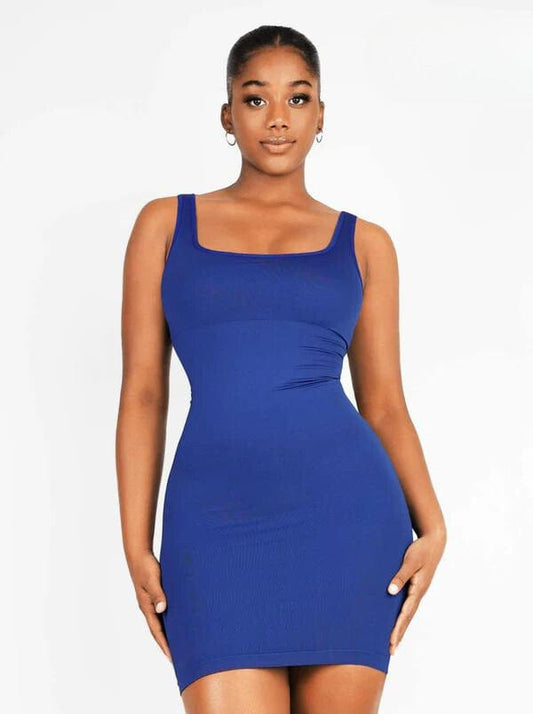 CurvyPower | NL Bodycon Dark Blue / XS/S Square Neck Midi Dress Shapewear Bodycon With Removable Pads