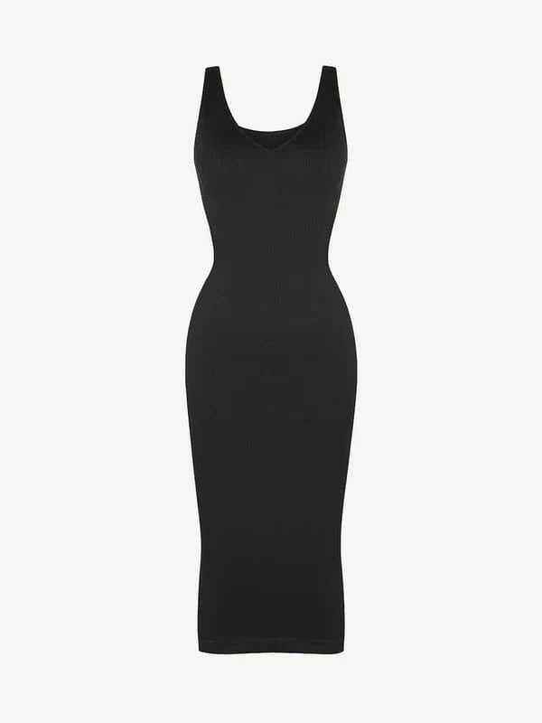 CurvyPower | NL Bodycon Deep V Neck Bodycon Shaping Midi Dress with Removable Pads