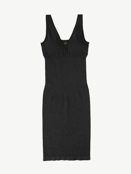 CurvyPower | NL Bodycon Deep V Neck Bodycon Shaping Midi Dress with Removable Pads