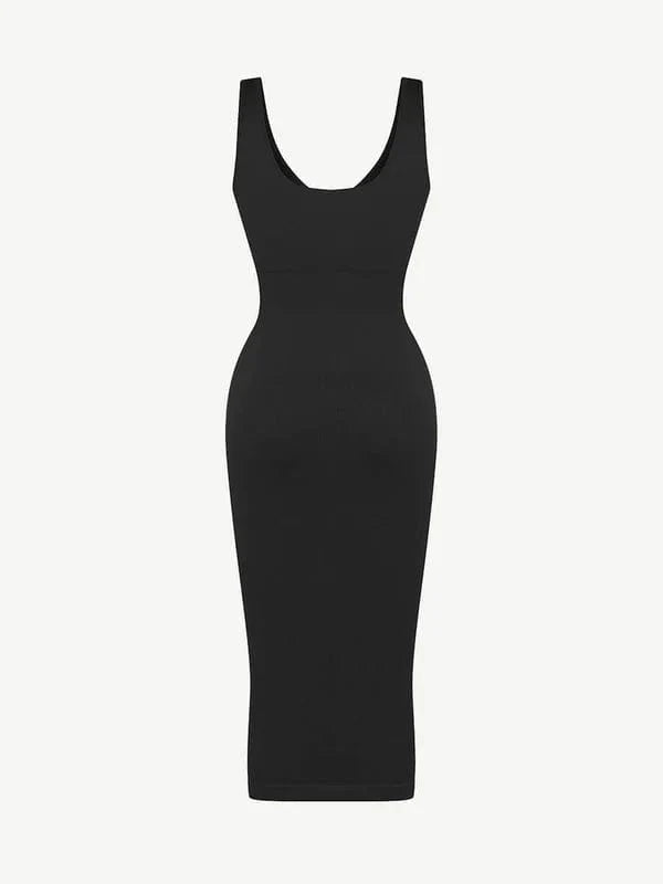 CurvyPower | NL Bodycon Deep V Neck Bodycon Shaping Midi Dress with Removable Pads