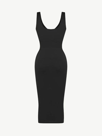 CurvyPower | NL Bodycon Deep V Neck Bodycon Shaping Midi Dress with Removable Pads