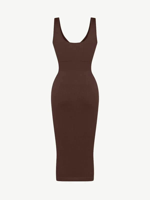 CurvyPower | NL Bodycon Deep V Neck Bodycon Shaping Midi Dress with Removable Pads