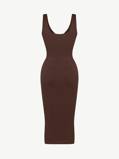 CurvyPower | NL Bodycon Deep V Neck Bodycon Shaping Midi Dress with Removable Pads