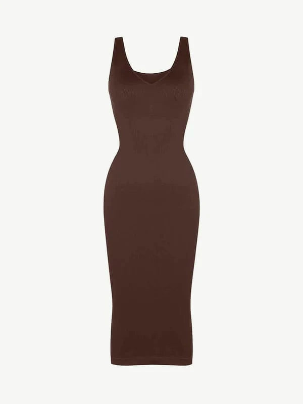 CurvyPower | NL Bodycon Deep V Neck Bodycon Shaping Midi Dress with Removable Pads