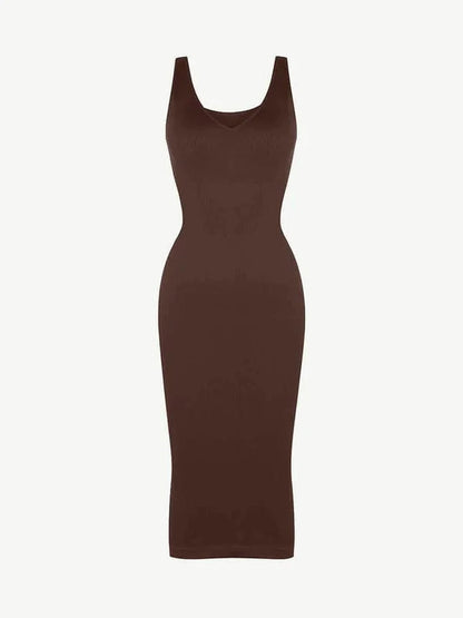 CurvyPower | NL Bodycon Deep V Neck Bodycon Shaping Midi Dress with Removable Pads