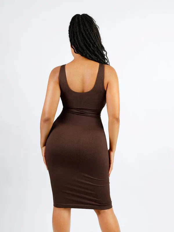 CurvyPower | NL Bodycon Deep V Neck Bodycon Shaping Midi Dress with Removable Pads
