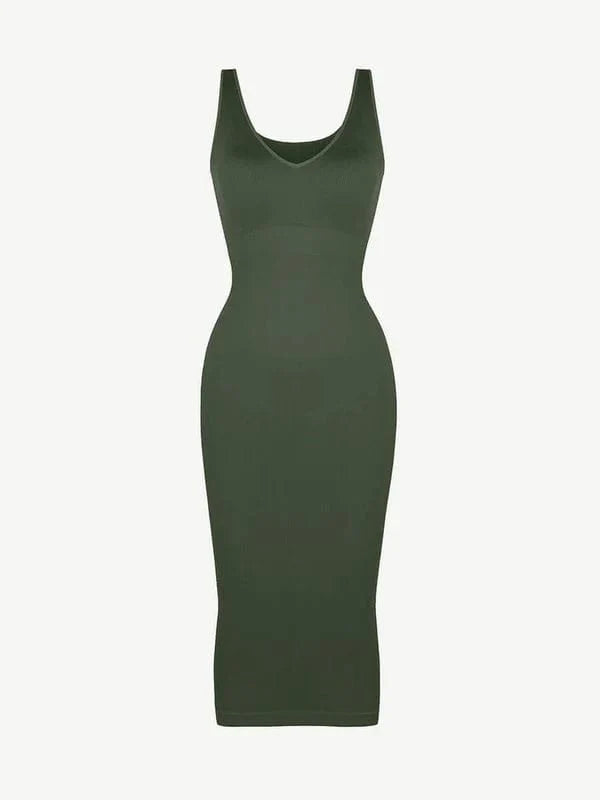 CurvyPower | NL Bodycon Deep V Neck Bodycon Shaping Midi Dress with Removable Pads