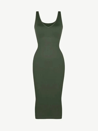 CurvyPower | NL Bodycon Deep V Neck Bodycon Shaping Midi Dress with Removable Pads