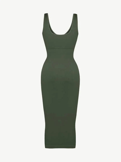 CurvyPower | NL Bodycon Deep V Neck Bodycon Shaping Midi Dress with Removable Pads
