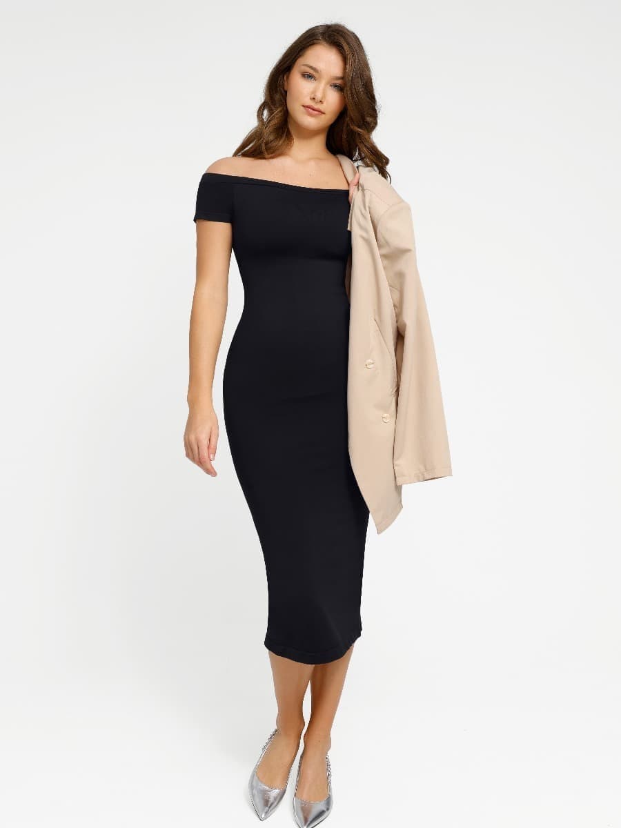 CurvyPower | NL Bodycon Short Sleeve Bodycon Shapewear Midi Dress