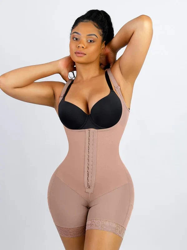 CurvyPower | NL bodysuit Beige / S Tummy Control Lace Open Bust Shapewear Bodysuit