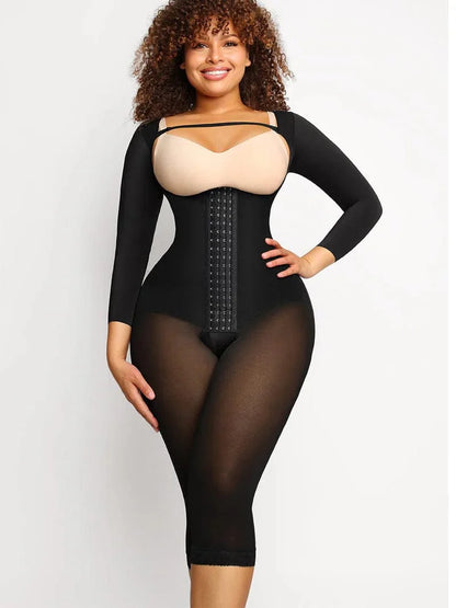 CurvyPower | NL bodysuit Black / S Long Sleeve Shapewear Bodysuit with U-Shape Post-Surgical Bust Support