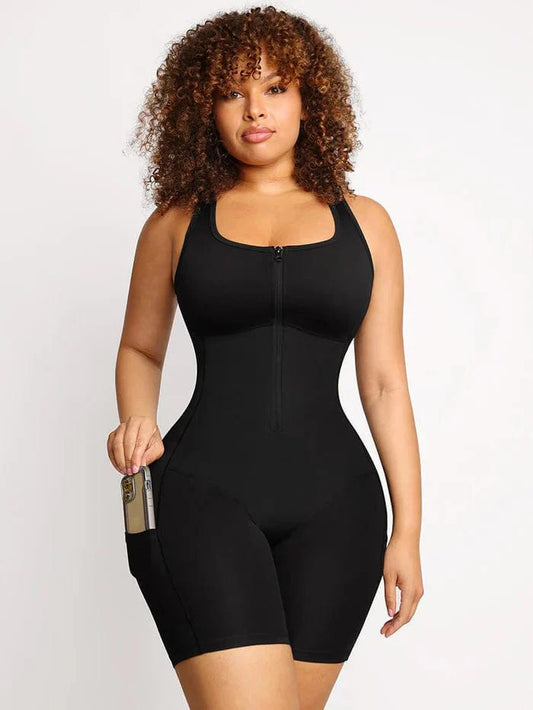 CurvyPower | NL bodysuit Black / S One Piece Shaping Bodysuit with Front Zipper and Side Pockets