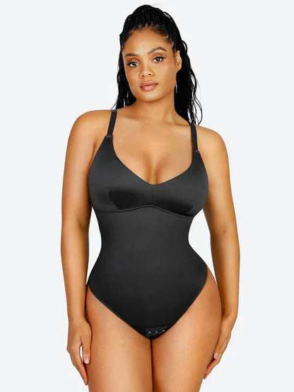 CurvyPower | NL bodysuit Black / S Tummy Control Elastic Mesh Shapewear Thong Bodysuit