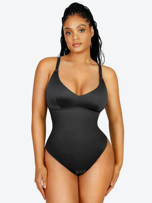 CurvyPower | NL bodysuit Black / S Tummy Control Elastic Mesh Shapewear Thong Bodysuit