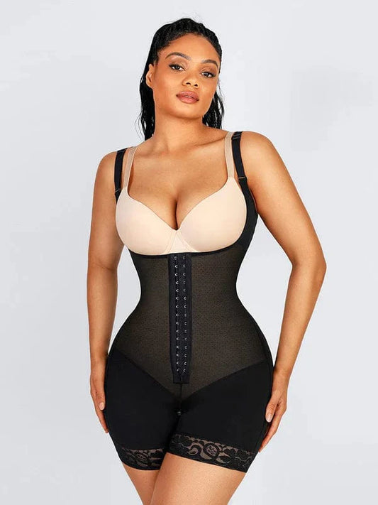 CurvyPower | NL bodysuit Black / S Tummy Control Lace Open Bust Shapewear Bodysuit