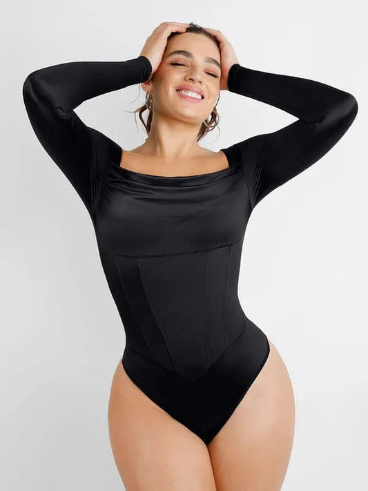 CurvyPower | NL bodysuit Black / XS Square Neck Shapewear Tummy Control Bodysuit with Removable Pads