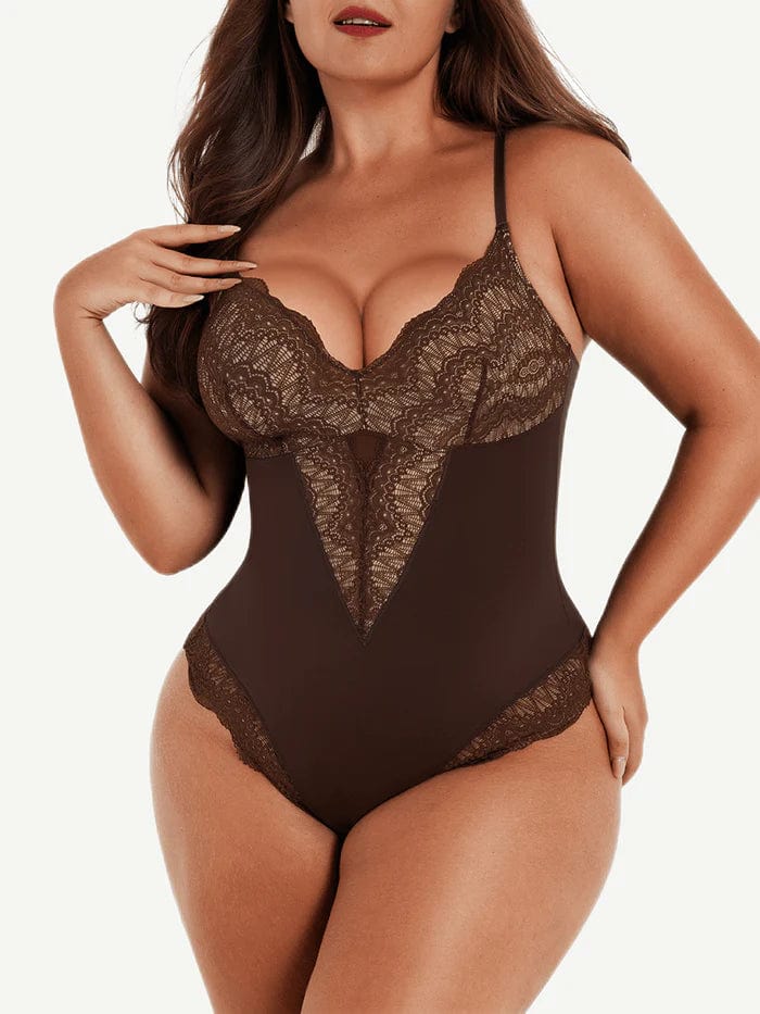 CurvyPower | NL bodysuit Dark Brown / S Elegant Lace Tummy Control Shapewear Bodysuit