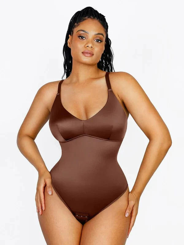CurvyPower | NL bodysuit Dark Brown / S Tummy Control Elastic Mesh Shapewear Thong Bodysuit