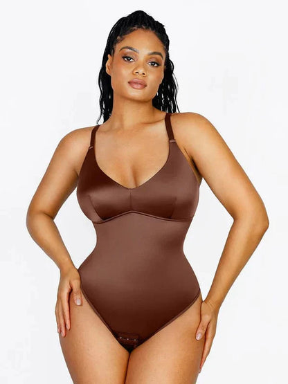 CurvyPower | NL bodysuit Dark Brown / S Tummy Control Elastic Mesh Shapewear Thong Bodysuit