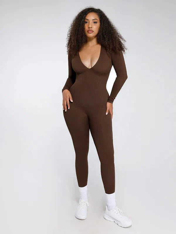 CurvyPower | NL bodysuit Dark Brown / XS/S Deep V Whole Body Tummy Control Shaping Bodysuit