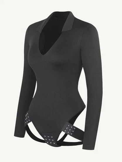 CurvyPower | NL bodysuit Deep V Neck Long Sleeve Shapewear Thong Bodysuit
